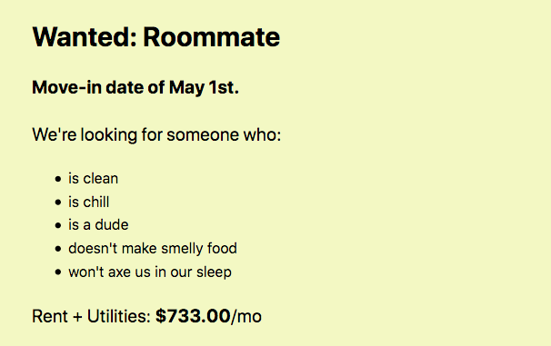 Roommate Criteria